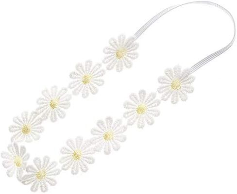2PCS Baby Girl Lace Flower Headband Soft Elastic Hair Bands Cute Floral Headpiece for Baby photography (Yellow,Pink, 14.96 Inch) in Saudi Arabia