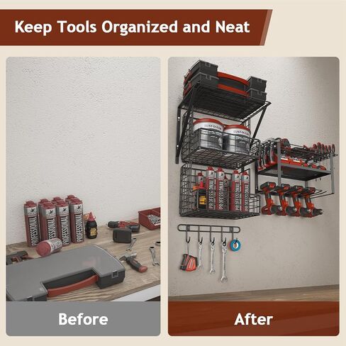 Power Tool Organizer Wall Mount - Multifunctional Garage Organization with Hanging Hooks and Baskets, Wall Shelving Drill Holder, Gift for Man Storage Rack, Black in Kuwait
