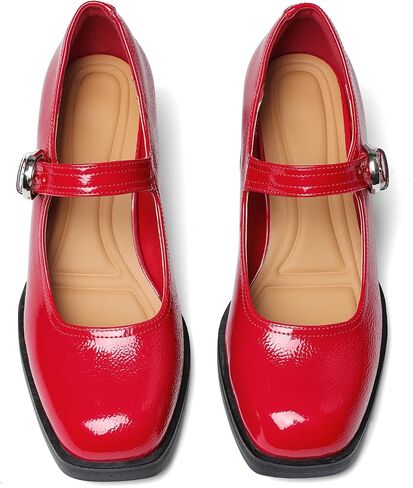 Oiamenne Mary Janes for Women Platform Chunky Heels Comfortable Square Toe Block Heels Dress Wedding Shoes in Saudi Arabia