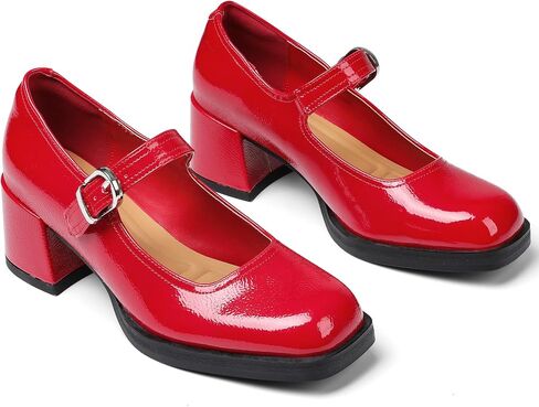 Oiamenne Mary Janes for Women Platform Chunky Heels Comfortable Square Toe Block Heels Dress Wedding Shoes in Saudi Arabia