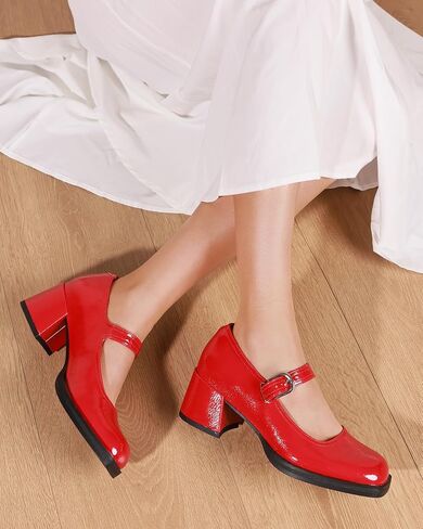 Oiamenne Mary Janes for Women Platform Chunky Heels Comfortable Square Toe Block Heels Dress Wedding Shoes in Saudi Arabia