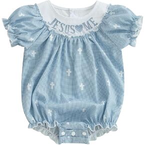 YOKJZJD Newborn Baby Girl Baptism Outfits Ruffle Short Sleeve Smocked Romper Bodysuit Jumpsuit Christening Summer Clothes