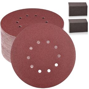 52 Pack 9-Inch 10-Hole Hook-and-Loop Sanding Discs for ‎Drywall Sander with Sanding Blcok, 60 80 120 150 240 Grit 9" Drywall Sandpaper for Renovation Ceiling Wood Floor