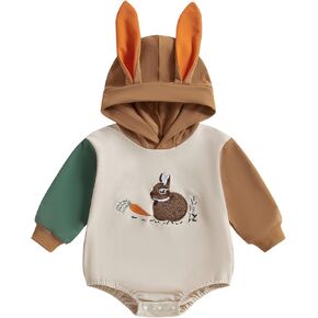 My First Easter Baby Boy Outfit Carrot/Bunny Print Sleeveless Hooded Romper Jumpsuit Newborn Baby Easter Clothes