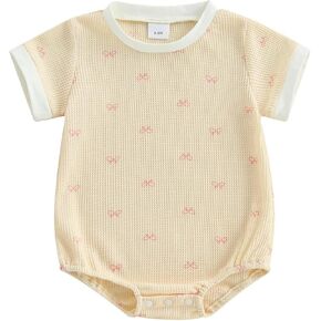 adobabirl طفلة فتاة الزي حديثي الولادة الفقاعة الفقاعة رومبير قصيرة الأكمام وافل القميص قميص الرضع ملابس صيفية لطيف in Kuwait