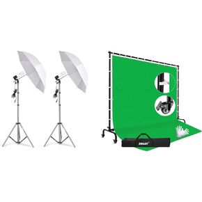 EMART Photography Umbrella Lighting Kit, 400W 5500K, 7x10ft Green Screen Backdrop Kit, Adjustable Frame with Wheels for Banner, Photo Shoot