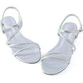 YANWENFANG Women Strappy Flat Sandals, Leather Dressy Summer Slides