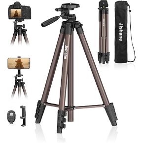 71" Camera Tripod, Lightweight Aluminum Phone Tripod with Wireless Remote, Phone Holder & Carry Bag, Portable Travel Camera Stand for Smartphones Canon Nikon DSLR Cameras, Max Load 6.6 lb (Brown)