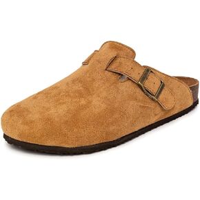 Nautica Women Mens Clogs Mules Vegan Suede Cork Footbed Buckle Sandals Comfort Potato Shoes with Arch Support (Faux Fur/Smooth)