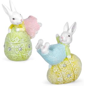 Colorful Egg Polyresin Bunny Easter Decor,Table Rabbit Easter Decorations,Spring Bunnies Decoration Statue Figurine for Home Farmhouse(Green)
