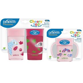 Dr. Brown's Milestones Cheers 360 Cup Spoutless Transition Cup, Travel Friendly & Leak-Free Sippy Cup Handles for Easy Grip and Leak-Free