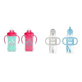 Dr. Brown's Milestones Insulated Sippy Cup Straw and Handles, Spill-Proof Tumbler Lid, & Narrow Bottle, 100% Silicone Handles Weighted