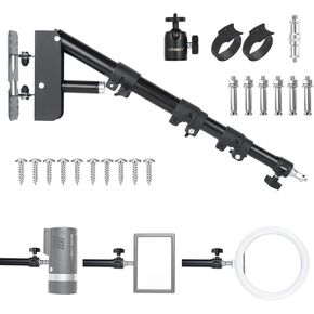 UTEBIT Wall Mount Triangle Boom Arm 43.3inch/110cm, 180° Flexible Rotation Ring Light Mount Adjustable Camera Mount for Studio Video Light, Monolight, Photography, Softbox, Reflector (Black)