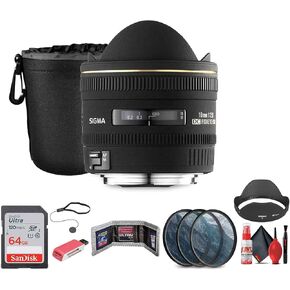 Sigma 10mm f/2.8 EX DC Fisheye Lens for Sigma Digital Camera (477-110) Bundle Including: 64 GB Memory Card, Lens Pouch, Lens Hood, Cleaning Kit, Lens Cap Keeper, Card Reader, Card Wallet