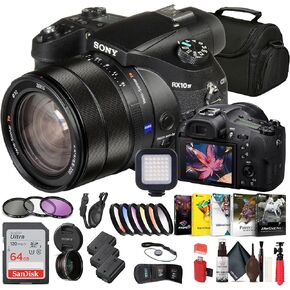 Sony Cyber-Shot DSC-RX10 IV Digital Camera (DSCRX10M4/B) with Filter Kit + Wide Angle Lens + Telephoto Lens + Color Filter Kit + 64GB Card + 2 x NPF-W50 Battery + More