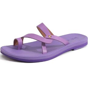 ONCAI Flat Sandals for Women Trendy Square Open Split-Toe Ring Summer Dressy Cross Strappy Slides Sandles with Slip-on Rubber Soles