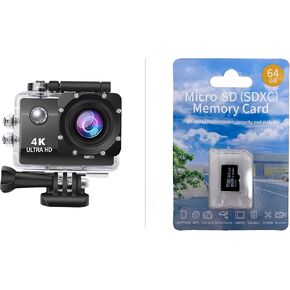 Xtreme Pro Cam 4K Action Camera - Ultra HD Waterproof Camera Video Camera with Wi-Fi with Vital Tech 64GB Micro SD Card