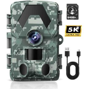 Trail Camera, 5K 60MP Game Camera 130 Wide-Angle,Lightning-Fast Motion Detection with Night Vision 0.05s Trigger Motion Activated, Green