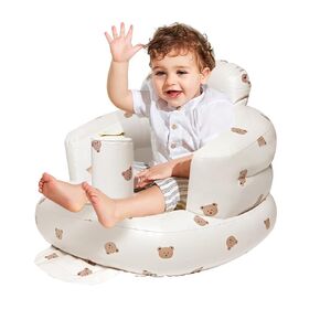 Inflatable sit up Chair for Babies 3-36 Months, Baby seat with Built in Air Pump，Infant Back Support Sofa with Storage Case for Inside and Outside (Brown Bear Plus)