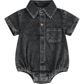 SHIBAOZI Newborn Infant Baby Boys Girls Denim Romper Summer Unisex Baby Jumpsuits Short Sleeve Casual Jeans Bodysuits