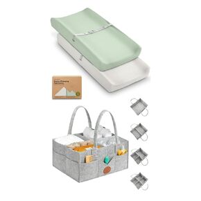 KeaBabies 2-Pack Changing Pad Covers for Girl, Boy and Baby Diaper Caddy Organizer - 100% Cotton Changing Table Pad Cover - Large Baby Organizer for Nursery