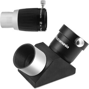 Astromania Barlow Lens 2X 1.25 Inch 3-Elements Metal TeleXtender - Bundle with - 1.25" 90-Degree Erecting Prism