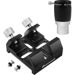 Astromania Barlow Lens 2X 1.25 Inch 3-Elements Metal TeleXtender - Bundle with - Universal Dovetail Base