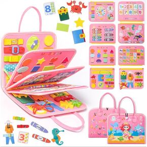 Nicecho Busy Board Montessori Toy for 1 2 3 4 Year Old Toddlers, Educational Activity Developing Sensory Board for Fine Basic Dress Motor Skills, Travel Toys for Plane Car, Gift for Boys Girls