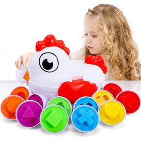 Easter Chicken Egg Toys for Toddlers - Color Matching Shape Sorter with 6 Eggs, Sensory Fine Motor Skill Development Toy, Educational Gift for Boys and Girls Aged 3-6