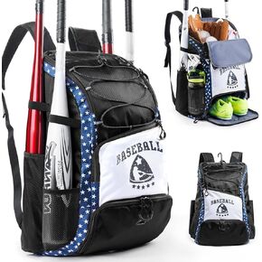 Baseball Bag for Youth & Adult with 4 Bat Sleeves - Softball Bat Bag with Shoe Compartment - Baseball Backpack for T-Ball, Softball Equipment, Baseball Gear, Baseball Bags for Boys 8-12