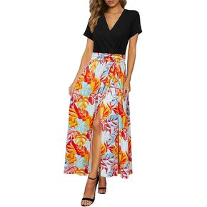 Newshows Women 2025 Summer Dress Casual Vacation Short Sleeve V Neck Spring Boho Split Beach Flowy Sundress Trendy