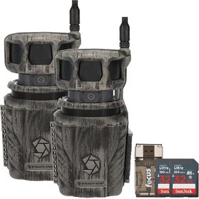 Stealth Cam Revolver 36MP 360 Degree Cellular Trail Camera 2-Pack with Two 32GB Memory Cards and Card Reader (5 Items)