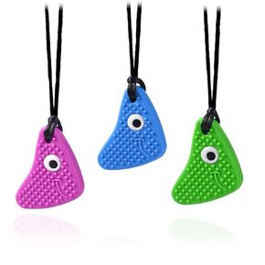 Chew Necklaces for Sensory Kids, Seeway Chewy Necklace Sensory Motor Aids, 3 Pack Silicone Sensory Chew Toys, Different Textures Chewelry, Improve Concentration【Blue, Green, Purple】