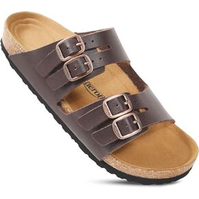AEROTHOTIC Arch Support Recovery Slides for Women Comfy Memory Foam Cork Footbed Double Straps with Adjustable Buckle Slip on Beach Dressy Outdoor Ladies Sandals