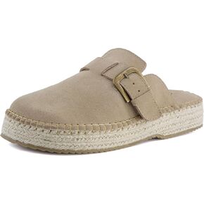CUSHIONAIRE Andy Women’s Espadrille Mule – Suede Slip-On Clog with Adjustable Buckle, Cushioned Insole & Jute Platform