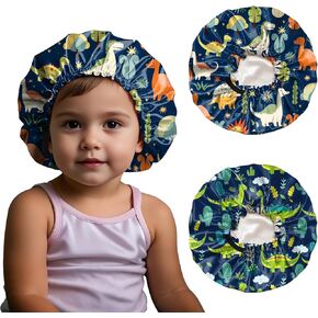 2 PCS Kids Bonnets for Girls Boys Satin Silk Bonnets Double Layer Elastic Adjustable Hair Caps Sleeping Reusable Cute