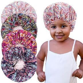 4 Pieces Kids Satin Bonnet Sleeping Cap, Adjustable Satin Sleep Cap for Sleeping Hair, Double Layer Reversible Soft Night Hats for Natural Hair Toddler Child Baby (B-Unicorn)