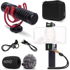 Movo VXR10-PRO External Video Microphone for Camera with Rotating Grip Handle, Shock Mount - Compact Shotgun Mic Compatible with Smartphones and DSLR Cameras - Battery-Free DSLR Microphone