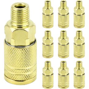 QWORK 1/4-Inch Male Industrial Steel Couplers, 10 Pcs, Quick Connect Air Tool Fittings with 1/4-Inch NPT Thread, 300 PSI Capacity