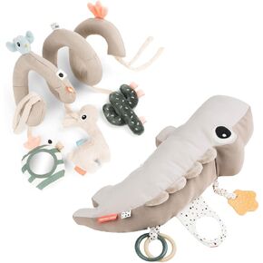 Done by Deer Lalee Activity Spiral Baby Toy and Croco Tummy Time Activity Toy - Sensory Stimulation, Teether, Rings, Tactile Textures, Mirror, Crinkle Sounds, Jittering Crocodile Tummy