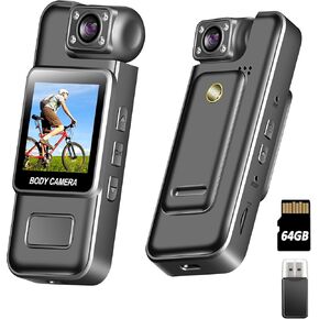 HD 1080P Mini Body Camera, Wearable Body Cam with 180° Rotatable Lens and Motion Detection, Portable Camcorder with IR Cut Auto Night Vision & Loop Record for Outdoors Sports Police Law Enforcement
