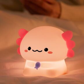 Cute Axolotl Silicone Night Light, Sitting Baby Newt Silicone Nursery Night Lamp, Rechargeable Table Lamp Bedside Lamp, Cute Room Decor and Gift for Kids