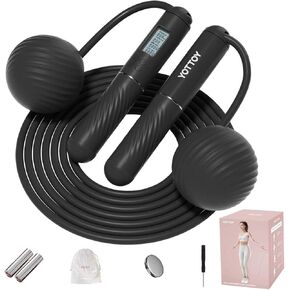 YOTTOY Cordless Jump Rope with Counter - Ropeless Jump Rope 2 In 1 with Large Cordless Ball-Weighted Jump Rope for Women with LCD Display