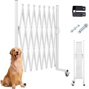 Metal Expandable Dog Gates for Stairs, 5.2ft Long Foldable Barrier Fence for Doorways, Hallways, Driveway, 3.35ft High Moveable Fence Gate Indoor Outdoor (White)