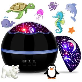 360° Rotating Night Light Star Projector for Kids Room, 2 in 1 Starry Sky and Sea World, Multi Colors Baby Bedroom Ceiling Wall Decor, Best Gift Boys Girls Birthday Festival (Black)