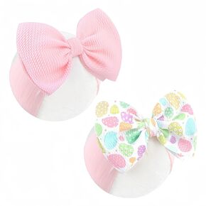 2Pcs Easter Baby Headband Bows, Soft Adjustable Nylon Baby Girl Headbands