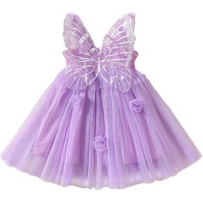 Toddler Baby Girls Butterfly Dress Sleeveless Wings Flower Tulle Tutu Princess Summer Birthday Party Dresses Baby Purple 2-3 Years