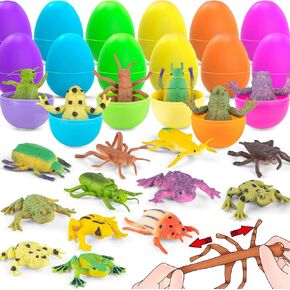 Yeonha Toys 12pcs Prefilled Easter Egg with Rubber Insect Bug and Frog Toy Inside for Easter Basket Stuffers, Party Favor Supplies, Easter Egg Hunt, Floating Bath Stuff for Kid Toddler