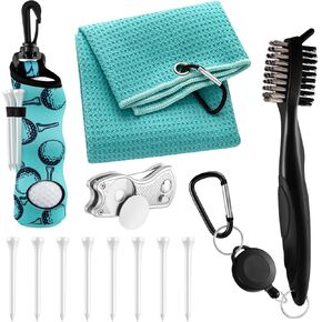12 Pcs Pink Golf Accessories Kit, Include Pink Golf Tees Golf Towel Golf Ball Bag with Hook Cleaner Brush Divot Tool with Magnetic Ball Marker for Women Ladies Golf Gifts
