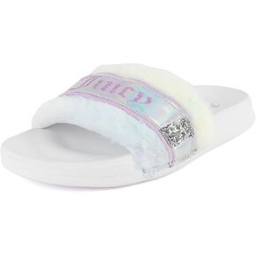 Juicy Couture Women's Fashionable Faux Fur Slide Sandals, Cozy Slip-On with EVA Sole for Indoor & Outdoor Slip-On